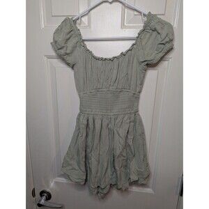 Hollister Saidie On Off Shoulder Tiered Sundress Skort Sage Green Ruffle Size XS
